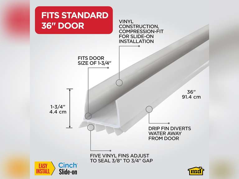 MD Building Products Door Seal Cinch 36"WHT by M-D Building Products MfrPartNo 43336, White, 91.5 cm 21