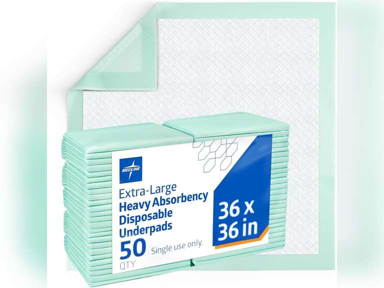 Medline Industries MSC282070LB Protection Plus Polymer Underpads, Super Absorbency, 36-Inch X 36-Inch, Green (Pack of 50) 45