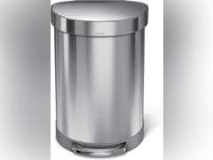simplehuman 60 Liter / 16 Gallon Stainless Steel Semi-Round Step Trash Can with Liner Rim, Brushed Stainless Steel 131