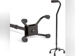 Medline Aluminum Quad Cane with Small Base for Balance, Knee Injuries, Leg Surgery Recovery & Mobility, Portable, Lightweight Walking Aid for Seniors & Adults, Black 23