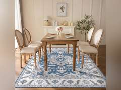Living Room Rug 8x10 Machine Washable Navy Blue Vintage Bedroom Rugs with Rubber Backing - Oriental Large Indoor Soft Floor Carpet for Dining Room Under Table Home Office 150