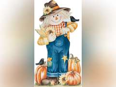 Glitzhome GH31362R1 Fall Welcome Wooden Scarecrow Hanging Wall Decor Porch Sign, Orange 32
