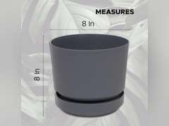 Elly D cor 8 inch Plastic Cylinder Planter Pot with Self-Watering Saucer and Drainage Hole,Lightweight & Extremely Durable, 8"x 8", Gray 27