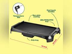 BELLA 10" x 16" Griddle Non-Stick, Adjustable Control Knob with 7 Settings, Dishwater Safe, PFOA Free, Black 23