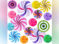 Outus 21 Pcs Party Decorations Hanging Paper Fans Candy Classroom Decorations Lollipop Tissue Pom Poms for Garland Ceilings Candyland Theme Birthday Party Supplies (Pom Poms) 14