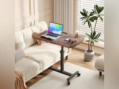TV Trays Set of 2, Mobile Standing Stand Up Rolling Laptop Desks with Tilting Top Height Tray, Bed Tray, Tv Tray Folding Table for Bedroom, Home, Walnut Brown 45