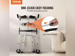 VEVOR 2 in 1 Folding Walker & Removable Armrests, Height Adjustable Foldable Walker with 5" Solid Wheels, Lightweight Aluminum | Front Wheeled Mobility Aid for Elderly Handicapped Disabled, 450 Pounds 80