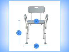 Medline Shower Chair with Back and Padded Arms, Bath Seat with Removable Back, Supports up to 350 lbs, Gray 59