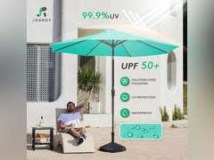 JEAREY 9ft Outdoor Patio Umbrella with Push Button Tilting and Crank Handle Market Umbrella 8 Sturdy Ribs UV Protection Waterproof Garden Deck Backyard Pool (Teal) 40