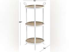 Deco 79 Metal Round Accent Table with Brown Wood Tabletops, 14" x 14" x 28", White 437