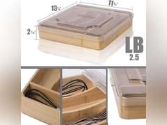 Kitchen Drawer Organizer, 13 Inch Silverware Utensil Tray Holder,with Removable Lid, 5 Slots Total Bamboo Wood Caddy for Flatware Cutlery Knives, Forks, Spoons. 24