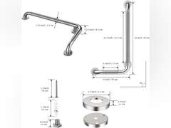 Angled Grab Bar 12x24 Inch, YuanDe Brushed Nickel L-Shaped Shower Grab Bar w/Anti-Slip Knurled Grip, Stainless Steel Bath Balance Bar,Wall Mounted Safety Hand Rail Support for Handicap Elderly(4 Pack) 76