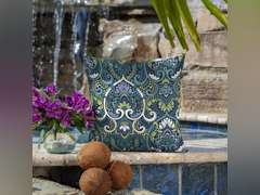 Arden Selections Outdoor Toss Pillow (2 Pack) 16 x 16, Sapphire Aurora Blue Damask 22