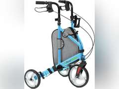 Real Relax 3 Wheel Rollator Walker with 10" Wheels, Narrow Walkers for Small Spaces, Compact Folding with Storage Bag, Cup Holder for Seniors, Light Blue 120