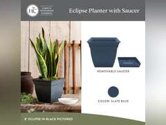 The HC Companies Eclipse Square Plastic Planter w/Attached Saucer - Outdoor & Indoor Plant Pot with Drainage Holes - Lightweight, UV-Resistant Plastic Pots for Plants (12" Slate Blue, Pack of 2) 33