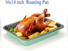 Monfish Turkey Roasting Pan for oven, Green large Lasagna Pan Rectangle Cake Pan 16 x 14 inches Carbon Steel Wavy bottom 21
