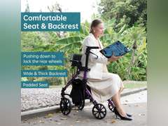 Elenker 2 in 1 Rollator Walker & Transport Chair, Folding Wheelchair Rolling Mobility Walking Aid with Seat Belt, Padded Seat and Detachable Footrests for Adult, Seniors (Purple) 230