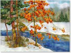 Stream In The Winter Forest I Lake House Canvas Wall Art 28