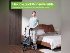 Real Relax 3 Wheel Rollator Walker with 10" Wheels, Narrow Walkers for Small Spaces, Compact Folding with Storage Bag, Cup Holder for Seniors, Light Blue 120