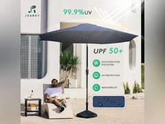 JEAREY Outdoor Patio Umbrella 9FT Push Button Tilt & Crank Market Umbrella, 8 Ribs Heavy Duty UV Protection Waterproof Umbrella for Pool, Deck, Garden 260