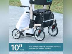 ELENKER Upright Walker, Stand Up Folding Rollator Walker with 10 Front Wheels Backrest Seat and Padded Armrests for Seniors and Adults, Silver 190