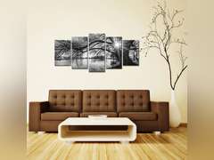 sechars - 5 Pieces Wall Art,Old Tree by Lake Picture Canvas Prints Sunrise Painting Black and White Landscape Canvas Art,Modern Wall Decoration,Framed and Ready to Hang 47
