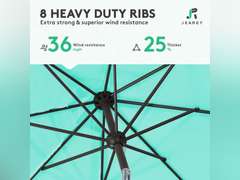 JEAREY 9ft Outdoor Patio Umbrella with Push Button Tilting and Crank Handle Market Umbrella 8 Sturdy Ribs UV Protection Waterproof Garden Deck Backyard Pool (Teal) 40