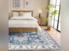 Living Room Rug 8x10 Machine Washable Navy Blue Vintage Bedroom Rugs with Rubber Backing - Oriental Large Indoor Soft Floor Carpet for Dining Room Under Table Home Office 150