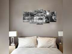 sechars - 5 Pieces Wall Art,Old Tree by Lake Picture Canvas Prints Sunrise Painting Black and White Landscape Canvas Art,Modern Wall Decoration,Framed and Ready to Hang 47