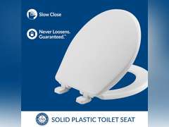 Mayfair 880SLOW 000 Caswell Toilet Seat Will Slowly Close and Never Loosen, Round, Long Lasting Plastic, White 36