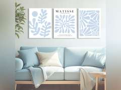 yulihaz Matisse Flower Wall Art Framed 16x24 inch Set of 3 Abstract Minimalist Light Blue and White Henri Matisse Canvas Posters Prints Aesthetic Pictures Wall Decor Large Gallery Home Decoration 54