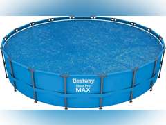 Bestway Flowclear 18 Foot Round Solar Heat Secure Pool Cover for Above Ground Swimming Pools with Storage Bag, Blue (Cover Only) 77