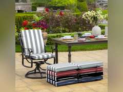 (2 Pack) Arden Selections Outdoor Dining Chair Cushion 44x 20, Water Repellent, Fade Resistant 44x 20, Stone Grey Cabana Stripe 65