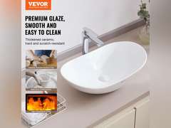 VEVOR Oval Vessel Sink, 23.3" x 14.2" Bathroom Vessel Sink Bowl Countertop, White Ceramic Bathroom Sinks Above Counter, Bowl Sink with Modern Style, Well-Packaged for Bathroom, Hotel, Toilet, RV 77