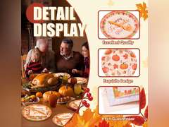 192 Pieces Happy Friendsgiving Tableware Set Party Supplies - Fall Thanksgiving Pattern Disposable Dinnerware with Paper Plates, Napkins, Forks for Autumn Harvest, Friendsgiving Dinner BBQ Picnic 17