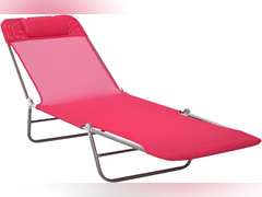 Outsunny Folding Chaise Lounge Chair, Pool Sun Tanning Chair, Outdoor Lounge Chair with Reclining Back, Breathable Mesh Seat, Headrest for Beach, Yard, Patio, Pink 58