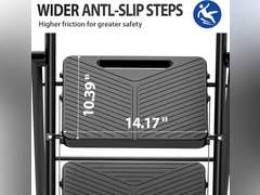 KINGRACK Folding 3 Step Ladder, Portable Ladder for Multi-Purpose, Home, Kitchen, Heavy Sturdy Steel Step Stool with Anti-Slip Wide Pedals, Handrail, Safe-Lock Design, Pass 800lbs Load Testing, Black 46