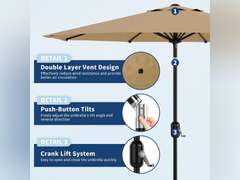 Garvee 10Ft Patio Umbrella - 8 Sturdy Ribs Outdoor Table Umbrella with Crank Lift & Push Button Tilt 73