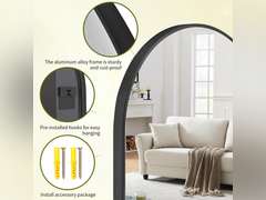 BEAUTYPEAK 30"x40" Arch Bathroom Mirror, Wall Mounted Vanity Metal Frame Mirror for Bedroom, Entryway, Living Room, Black(packing damage) 80