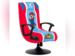 X-Rocker Officially Licensed Nintendo Super Gaming, Pedestal Folding Chair with 2.1 Audio Built-in Mario-Red/Blue 1 341