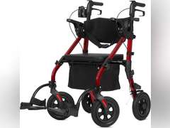 ELENKER All Terrain Rollator Walker Transport Wheelchair Combo, 2 in 1 Rolling Walker with Padded Seat and Wide Backrest, Red 671