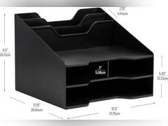 Mind Reader Desktop Organizer, Vertical File Holder, Paper Trays, Office, Plastic, 12.5" L x 11.75" W x 9.5" H, Black 29