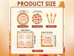 192 Pieces Happy Friendsgiving Tableware Set Party Supplies - Fall Thanksgiving Pattern Disposable Dinnerware with Paper Plates, Napkins, Forks for Autumn Harvest, Friendsgiving Dinner BBQ Picnic 17