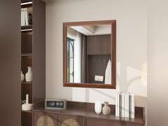 SMIROR 20 x 24 Inch Rustic Bathroom Mirror for Over Sink, Brown Walnut Metal Framed Farmhouse Rectangle Vanity Mirrors for Wall, Wooden Grain, Thick Frame, (Horizontally/Vertically) 60
