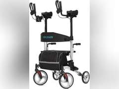 ELENKER Upright Walker, Stand Up Folding Rollator Walker with 10 Front Wheels Backrest Seat and Padded Armrests for Seniors and Adults, Silver 190