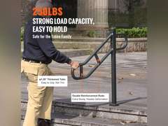 VEVOR Single Post Handrail for Outdoor 1-3 Steps, 40.5"L x 35.4"H, Dia 1.3" Metal Bent Stair Handrails, Floor Mounted Carbon Steel Stair Railing, U-Shaped Post Grab Rails with 2 Anti-Skid Crossbar 56