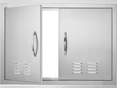 VEVOR BBQ Access Door, 30W x 21H Inch Double Outdoor Kitchen Door, Stainless Steel Flush Mount Door, Wall Vertical Door with Handles and Vents, for BBQ Island, Grilling Station, Outside Cabinet 59