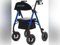 ELENKER All-Terrain Rollator Walker with 10 Non-Pneumatic Wheels, Sponge Padded Seat and Backrest, Fully Adjustment Frame for Seniors, Blue 307