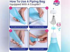 Riccle 94 pcs Cake Decorating Kit with Cake Turntable - Includes 50pcs 16 Inch Disposable + 2 Reusable Piping Bags and Tips Set, 24 Icing Piping Tips, 2 Spatulas, 3 Icing Comb Scraper, 6 Cake Liners 16