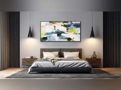 Abstract Wall Art Teal Graffiti Canvas Wall Art Framed Artwork Living Room Decorations Abstract Watercolor Home Wall Decor for Living Room Bedroom Dining Room Home Office Decor 24"x48" 69